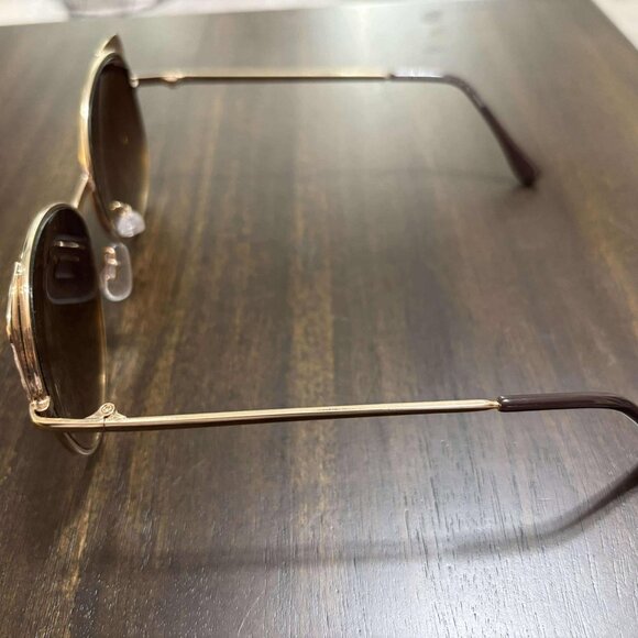 Women's Like New, Gold & Brown Tinted Round Cat Eye Sunglasses - Picture 3 of 7